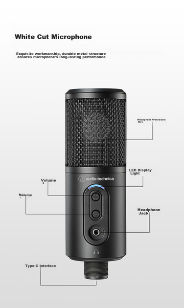 Конденсаторный направленный USB-микрофон Audio-Technica ATR2500X-USB, легко подключается к компьютеру для прямых трансляций, записи караоке и озвучивания, в комплекте со специальной подставкой для микрофона. - изображение 11