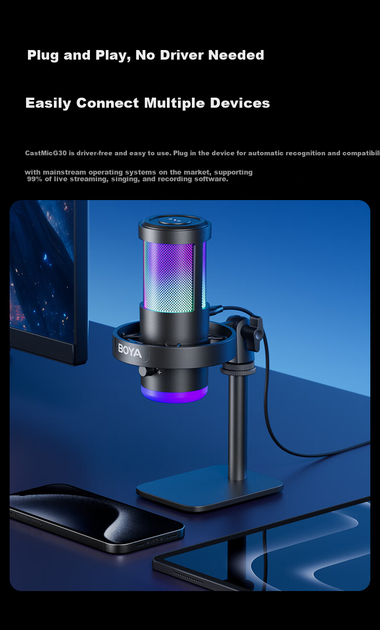 Микрофон BOYA G30 конденсаторный настольный для стримов, игр, записи и видеоконференций, с шумоподавлением - изображение 14