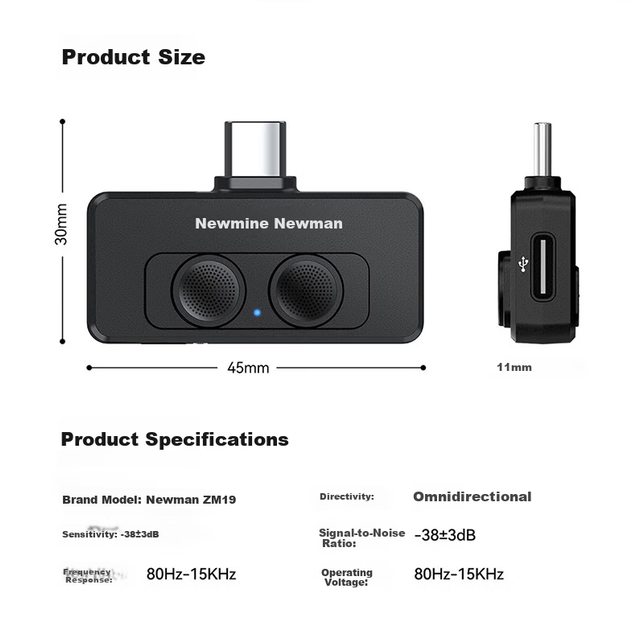 Микрофон петличный беспроводной Newmine ZM19 с шумоподавлением для смартфона, черный - изображение 10