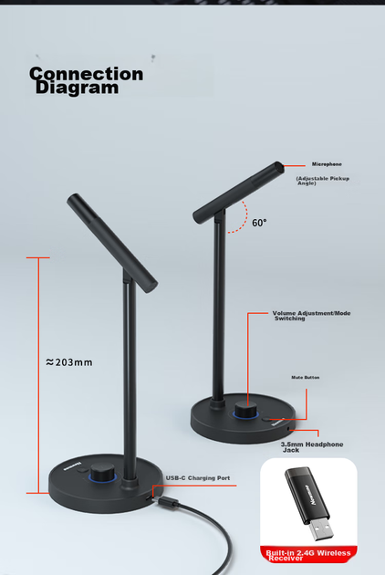 Микрофон Newmine ZM06 беспроводной, конденсаторный, USB, для записи и стримов, черный - Фото 13 Микрофон Newmine ZM06 беспроводной, конденсаторный, USB, для записи и стримов, черный - изображение 13