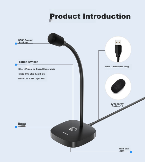 Мікрофон комп'ютерний Newmine ZM15 USB конденсаторний, настільний, для караоке та стрімінгу, чорний - зображення 12