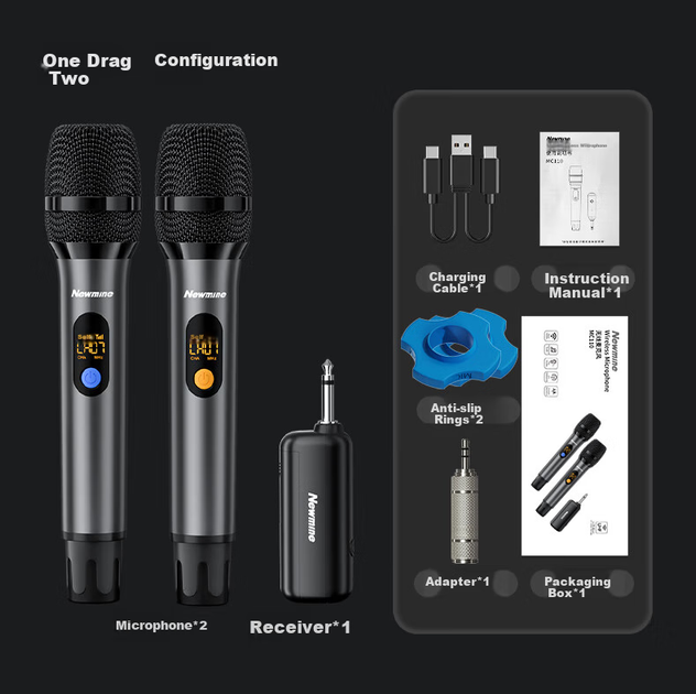Беспроводной микрофон Newmine MC110 UHF двухканальный, для караоке, сцены и конференций - изображение 14
