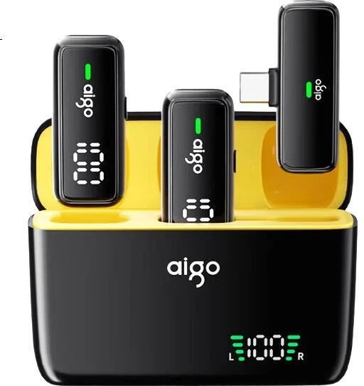 Микрофон Aigo S16 беспроводной с зажимом двойной, для интервью/стриминга, для Apple/Android - Фото 2 Микрофон Aigo S16 беспроводной с зажимом двойной, для интервью/стриминга, для Apple/Android - изображение 2