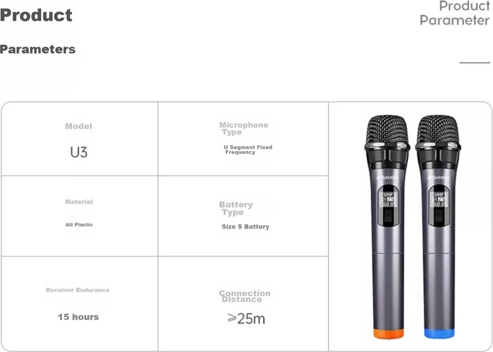 Микрофон SANSUI U3 беспроводной универсальный для караоке/конференций/авто - Фото 14 Микрофон SANSUI U3 беспроводной универсальный для караоке/конференций/авто - изображение 14