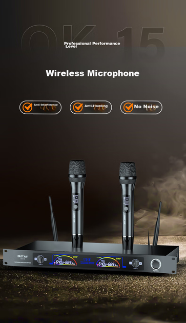 Микрофон SAST OK-15 беспроводной двухканальный UHF, для караоке/совещаний - изображение 9