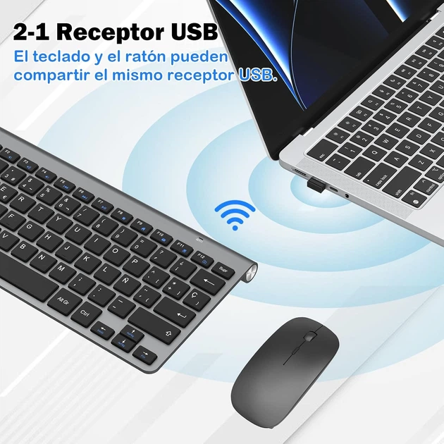 Набір клавіатури та миші PINKCAT темно-сірий QWERTY бездротовий 2.4G (USB-ресивер) Plug and Play (підключення без драйверів) - зображення 4