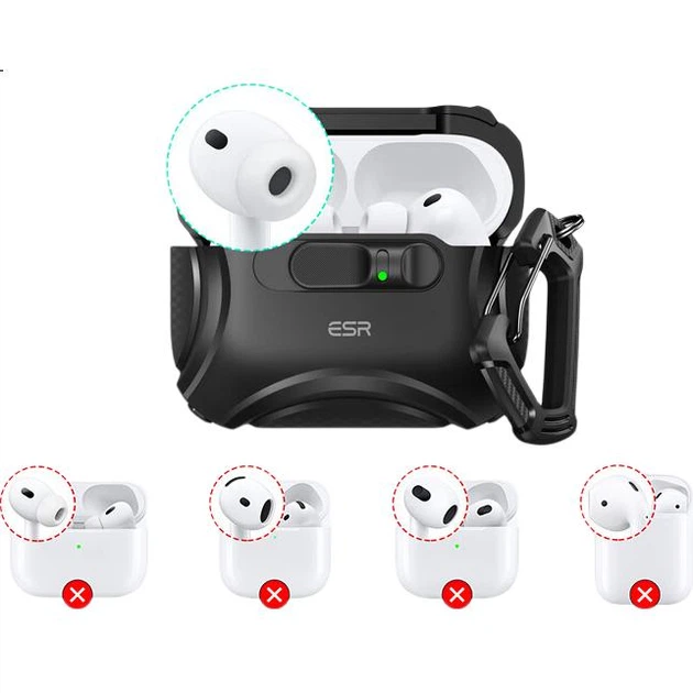 Чехол для AirPods Pro 3, совместимый с ESR, защитный чехол для наушников Apple третьего поколения, новый магнитный замок безопасности 2025 года, совместим с беспроводной зарядкой, противоударный чехол, оригинальный титановый цвет. - изображение 2
