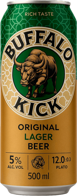 Упаковка пива Buffalo Kick Original Lager светлое фильтрованное 5% 0.5 л х 24 шт (7629999582026) - изображение 2
