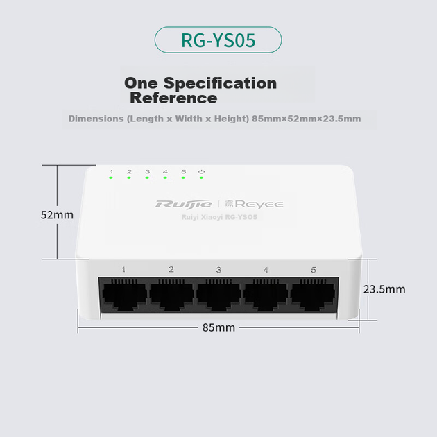 5-портовый неуправляемый молниезащищенный коммутатор Ruijie RG-YS05 со скоростью 100 Мбит/с, обеспечивающий стабильную передачу данных на высокой скорости, подключаемый к розетке для домашнего, корпоративного или общежитского видеонаблюдения. - изображение 9
