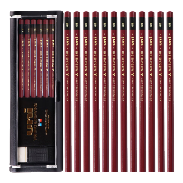 Набор карандашей Uni Mitsubishi Gold Pencil 6B, деревянный стержень, для письма, рисования и дизайна, 12 карандашей в коробке (с ластиком), 1887 год. - Фото 4 Набор карандашей Uni Mitsubishi Gold Pencil 6B, деревянный стержень, для письма, рисования и дизайна, 12 карандашей в коробке (с ластиком), 1887 год. - изображение 4