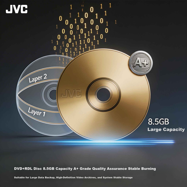 JVC DVD+R DL 8,5 ГБ 8x швидкісний односторонній двошаровий чистий диск, упаковка з 50 штук оптичних дисків великої ємності зі шпинделем - зображення 5