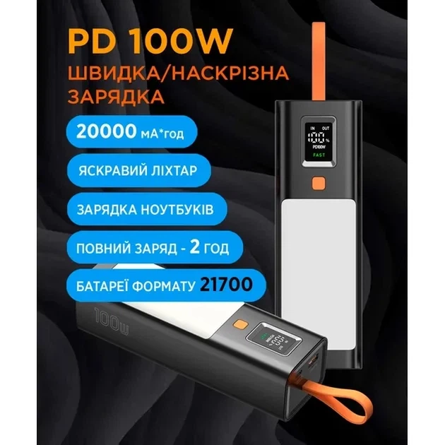 УМБ Sigma X-power SI20A9QLX 20000 mAh 100W LED Lamp Black (4827798877814) - зображення 8