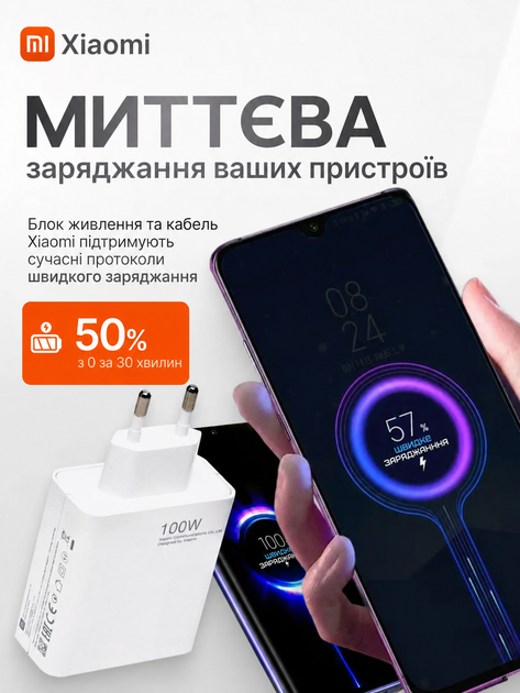 Комплект быстрой зарядки 100W сетевое зарядное устройство для телефона USB Type C адаптер и кабель 1м быстрая зарядка для телефонов Xiaomi White - Фото 4 Комплект быстрой зарядки 100W сетевое зарядное устройство для телефона USB Type C адаптер и кабель 1м быстрая зарядка для телефонов Xiaomi White - изображение 4