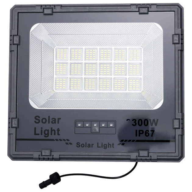 Світлодіодний прожектор на сонячній батареї 300 Вт 270 LED SMD корпус IP67 автономне вуличне світло для автостоянки теплиці та виробничого двору з пультом зміною режимів і таймером Чорний - зображення 5