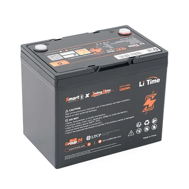 Аккумуляторная батарея LiFePO4 Li-TIME 25.6V 50Ач 1280Wh Bluetooth 5.0, 6000Cycles, BMS50A, ≤40mΩ, IP65, L206 B168 H211 mm, 9.6 kg - изображение 2