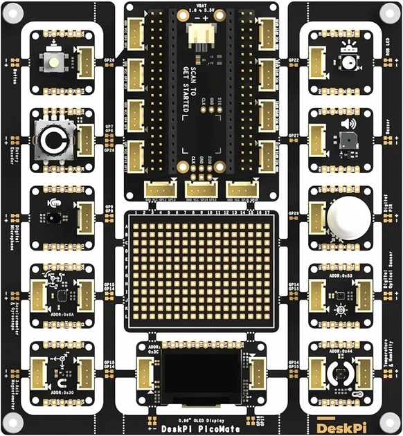Учебная платформа DeskPi PicoMate для Raspberry Pi Pico/Pico W — 12 модулей, Grove, MicroPython, без пайки - Фото 1 Учебная платформа DeskPi PicoMate для Raspberry Pi Pico/Pico W — 12 модулей, Grove, MicroPython, без пайки - изображение 1