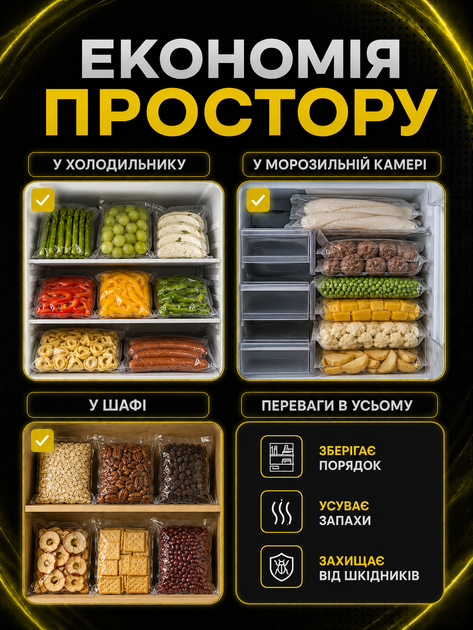 Пакеты для вакуумирования пищевые пакет для вакууматора набор для запаивания сухих и влажных продуктов рулон для упаковщика пищевая пленка для вакууматора 20 см Svitaє - изображение 8