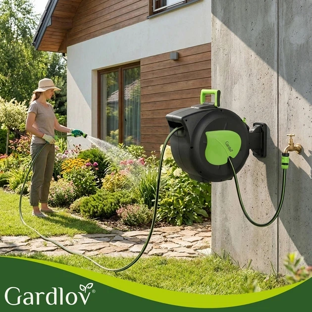 Автоматическая катушка для полива Gardlov 27506 со шлангом 30 м, 7-режимным распылителем, поворотом 180° и настенным креплением - изображение 4