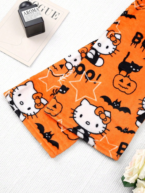 Штаны плюшевые пижамные оранжевого цвета Hello Kitty Helloween, теплые домашние штаны Хеллоу Китти Хеллоуин, S-M - Фото 7 Штаны плюшевые пижамные оранжевого цвета Hello Kitty Helloween, теплые домашние штаны Хеллоу Китти Хеллоуин, S-M - изображение 7