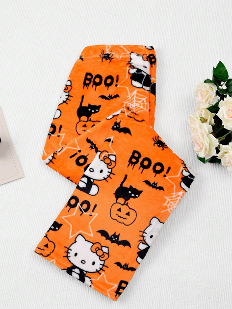 Штаны плюшевые пижамные оранжевого цвета Hello Kitty Helloween, теплые домашние штаны Хеллоу Китти Хеллоуин, S-M - Фото 8 Штаны плюшевые пижамные оранжевого цвета Hello Kitty Helloween, теплые домашние штаны Хеллоу Китти Хеллоуин, S-M - изображение 8