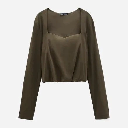 Блузка-лонгслів Zara 1165/694/527 Хакі Розмір M Довгі рукави Квадратний з легким закругленням виріз горловини - Фото 5 Блузка-лонгслів Zara 1165/694/527 Хакі Розмір M Довгі рукави Квадратний з легким закругленням виріз горловини - зображення 5