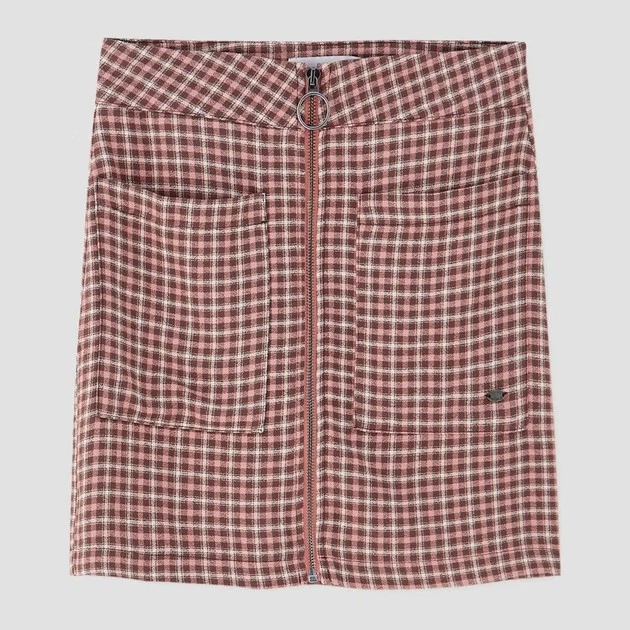 Юбка мини-карандаш Pull & Bear модель 5691/322/626 розовая в клетку размер M высокая посадка застежка на молнии спереди материал вискоза - изображение 6