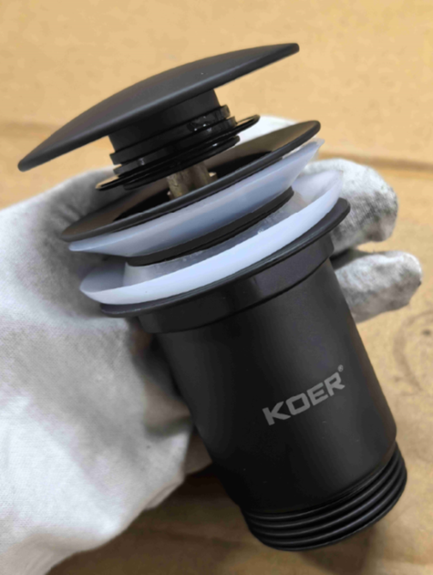Донний клапан для раковини з переливом KOER PW-07-05 автоматичний (Click-Clack) (Колір чорний) 1 1/4'' (KR5785) - изображение 9