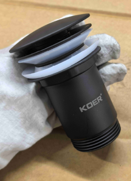 Донний клапан для раковини з переливом KOER PW-07-05 автоматичний (Click-Clack) (Колір чорний) 1 1/4'' (KR5785) - изображение 20