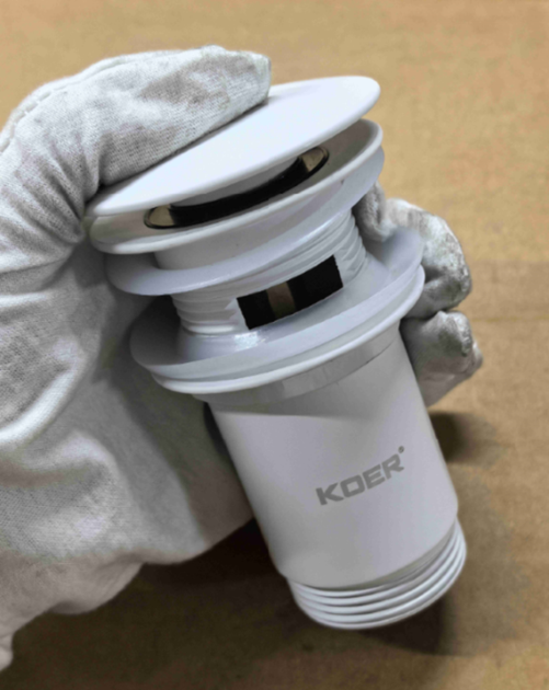 Донний клапан для раковини з переливом KOER PW-07-03 автоматичний (Click-Clack) (Колір білий) 1 1/4'' (KR5783) - изображение 13