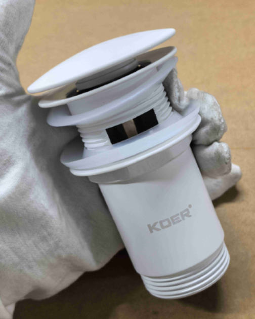 Донний клапан для раковини з переливом KOER PW-07-03 автоматичний (Click-Clack) (Колір білий) 1 1/4'' (KR5783) - изображение 19