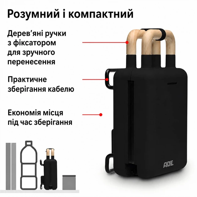 Вафельниця і сэндвичница 2 в 1 чорна (з тефлоновим покриттям) ADE KG2138-3 - изображение 6
