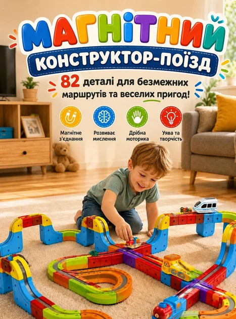 Магнитный конструктор Поезд 82 детали Magnetic DIY Rail Car / Детский конструктор / Магнитная железная дорога для детей (md-17821) - Фото 1 Магнитный конструктор Поезд 82 детали Magnetic DIY Rail Car / Детский конструктор / Магнитная железная дорога для детей (md-17821) - изображение 1