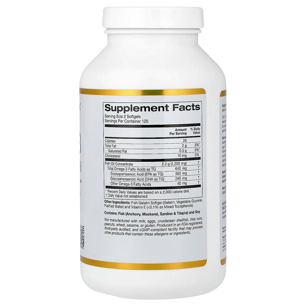 Риб'ячий жир California GOLD Nutrition "Omega-3 Premium Fish Oil" жирні кислоти омега-3 преміальної якості, 1100 мг (240 риб’ячих желатинових капсул) - зображення 2