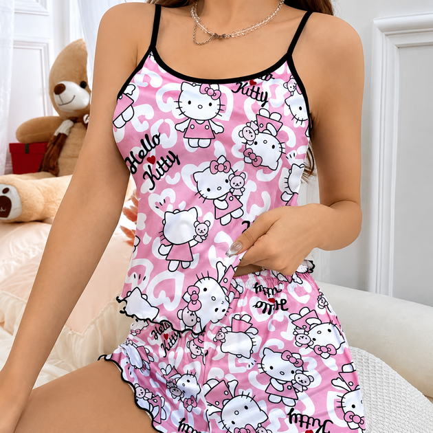 Пижама женская Hello Kitty летняя майка и шорты для сна и отдыха Розовая S - Фото 2 Пижама женская Hello Kitty летняя майка и шорты для сна и отдыха Розовая S - изображение 2