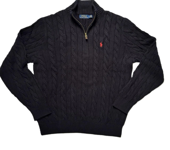 Мужской вязаный свитер Polo Ralph Lauren Cable-Knit на молнии, черный SWT-POLO-005-2XL - изображение 4