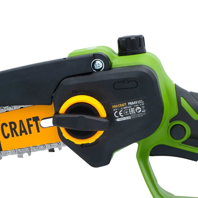Аккумуляторная цепная пила Procraft PKA45 20 В бесщеточная мини пила 4600 об мин скорость цепи 6 м с шины 6 и 8 дюймов 152 203 мм с 2 АКБ 2 А·ч 2 шинами 2 цепями автоматической смазкой бесключевым натяжением зарядным устройством кейсом - изображение 10
