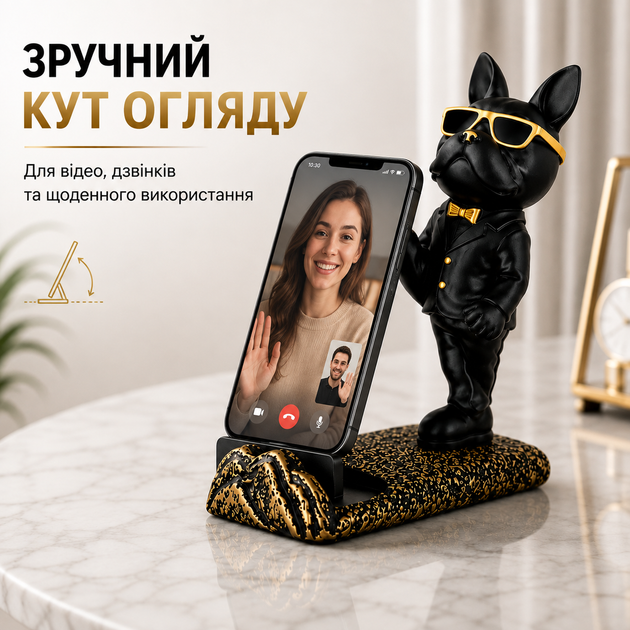Подставка для телефона бульдог черный, декоративная статуэтка собака держатель смартфона, настольный органайзер, декор для дома - Фото 2 Подставка для телефона бульдог черный, декоративная статуэтка собака держатель смартфона, настольный органайзер, декор для дома - изображение 2
