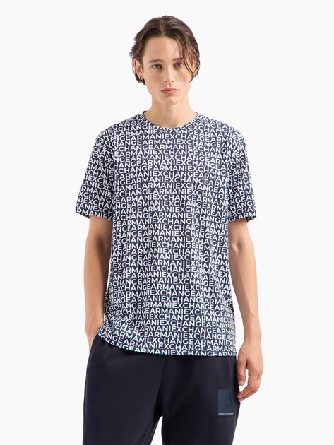 Футболка хлопковая длинная мужская Armani Exchange 275709817 L Синий/Белый (1161947657) - Фото 1 Футболка хлопковая длинная мужская Armani Exchange 275709817 L Синий/Белый (1161947657) - изображение 1