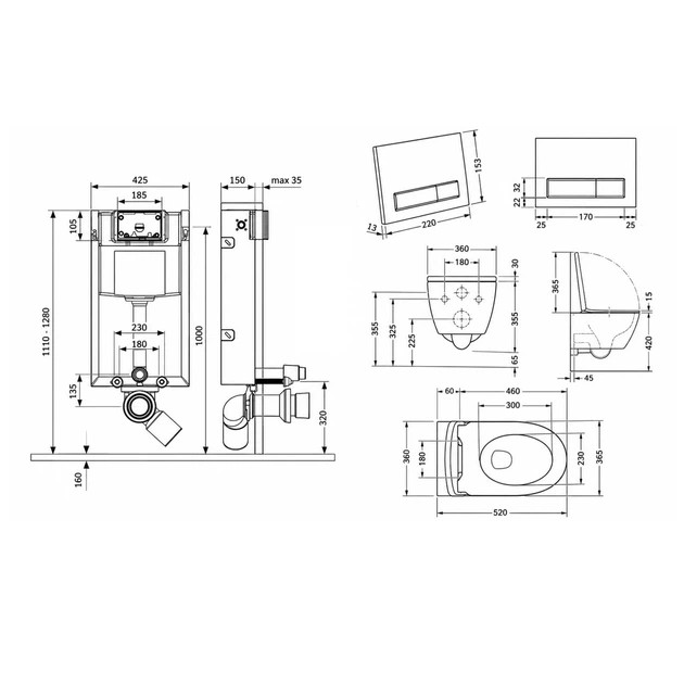 Комплект для ванной комнаты: подвесной унитаз Swan Rimless + комплект инсталляции (QT16335178W0133M425M08V1384W) - изображение 2