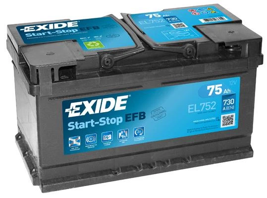 Автомобильный аккумулятор EXIDE 75Ah/730A/P+Start-Stop Exide EFB (CN EL752) - изображение 2