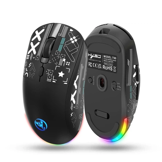 Ігрова бездротова миша HXSJ T90 (2.4G, Bluetooth, USB). З підсвічуванням та акумулятором Black - изображение 4