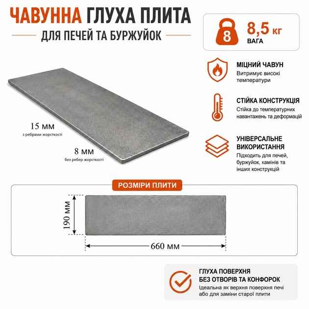 Плита чавунна глуха 190х660 мм (IS-018) - зображення 2
