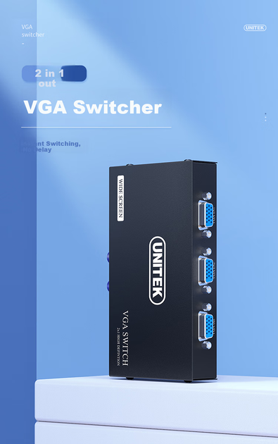 Видеокоммутатор Unitek U-8704 VGA 2 входи / 1 выход, черный - изображение 3