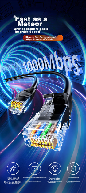 Патч-корд SAMZHE WD6250 Cat 6 екранований 1 Гбіт/с 25 м Чорний - зображення 2