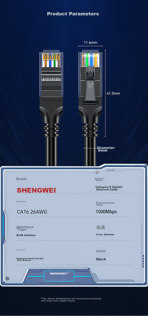 Патч-корд Shengwei Cat 6 1 Гбит/с 20 м Черный (LC-1220G) - изображение 10