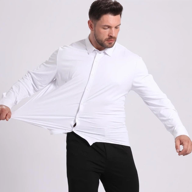 Класична чоловіча сорочка з довгим рукавом SlimFit, біла, розмір M/L - зображення 4