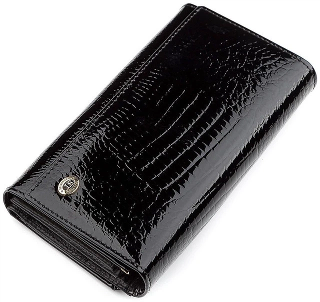 Женский кошелек ST Leather из натуральной кожи черный большой горизонтальный с монетницей для карт на кнопке 17 5х9х3 5 см 56518 - Фото 1 Женский кошелек ST Leather из натуральной кожи черный большой горизонтальный с монетницей для карт на кнопке 17 5х9х3 5 см 56518 - изображение 1