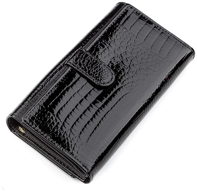 Женский кошелек ST Leather из натуральной кожи черный большой горизонтальный с монетницей для карт на кнопке 17 5х9х3 5 см 56518 - Фото 2 Женский кошелек ST Leather из натуральной кожи черный большой горизонтальный с монетницей для карт на кнопке 17 5х9х3 5 см 56518 - изображение 2