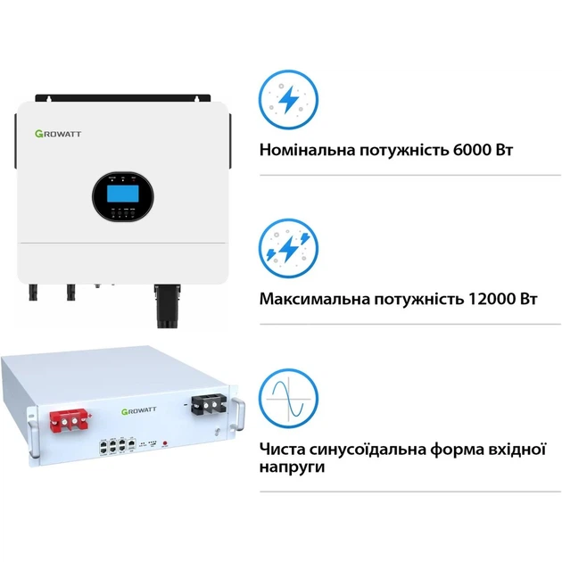 Комплект інвертор і батарея Growatt SPF 6000 ES Plus 48V 6kW + 1 АКБ Hope 5.0L-B1 5.1kWh - Фото 5 Комплект інвертор і батарея Growatt SPF 6000 ES Plus 48V 6kW + 1 АКБ Hope 5.0L-B1 5.1kWh - изображение 5