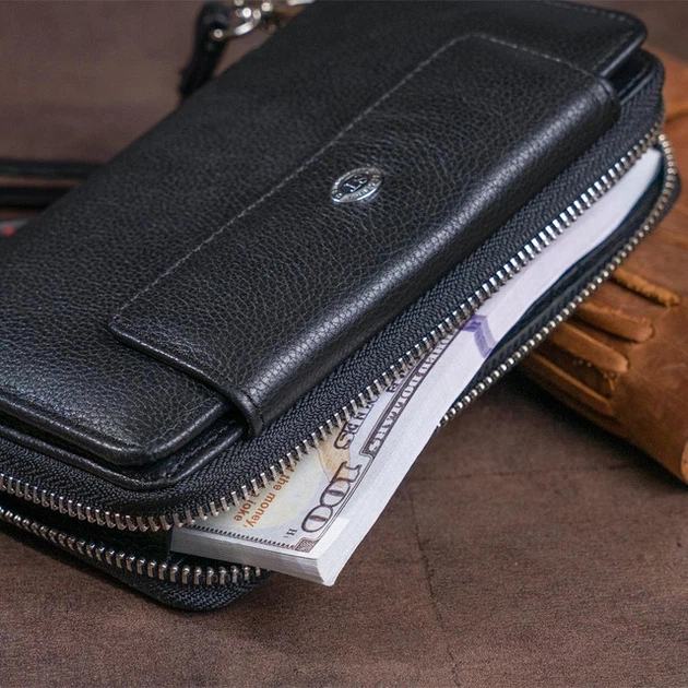 Гаманець портмоне жіночий ST Leather з натуральної шкіри вертикальний для карт з монетницею Чорний 55695 - зображення 8